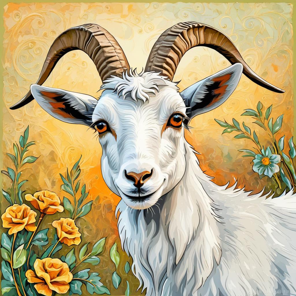 Whimsical Goat Portrait in Moreau Style