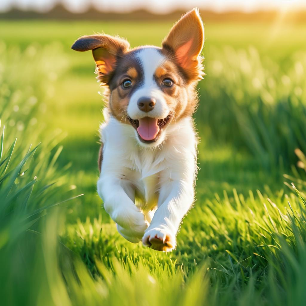 Vibrant Playful Puppy in a Field