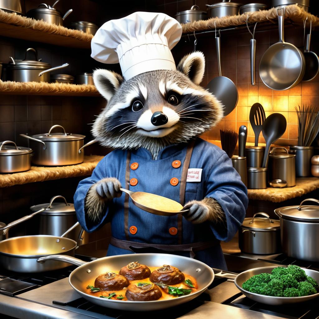 Whimsical Raccoon Chef Illustration