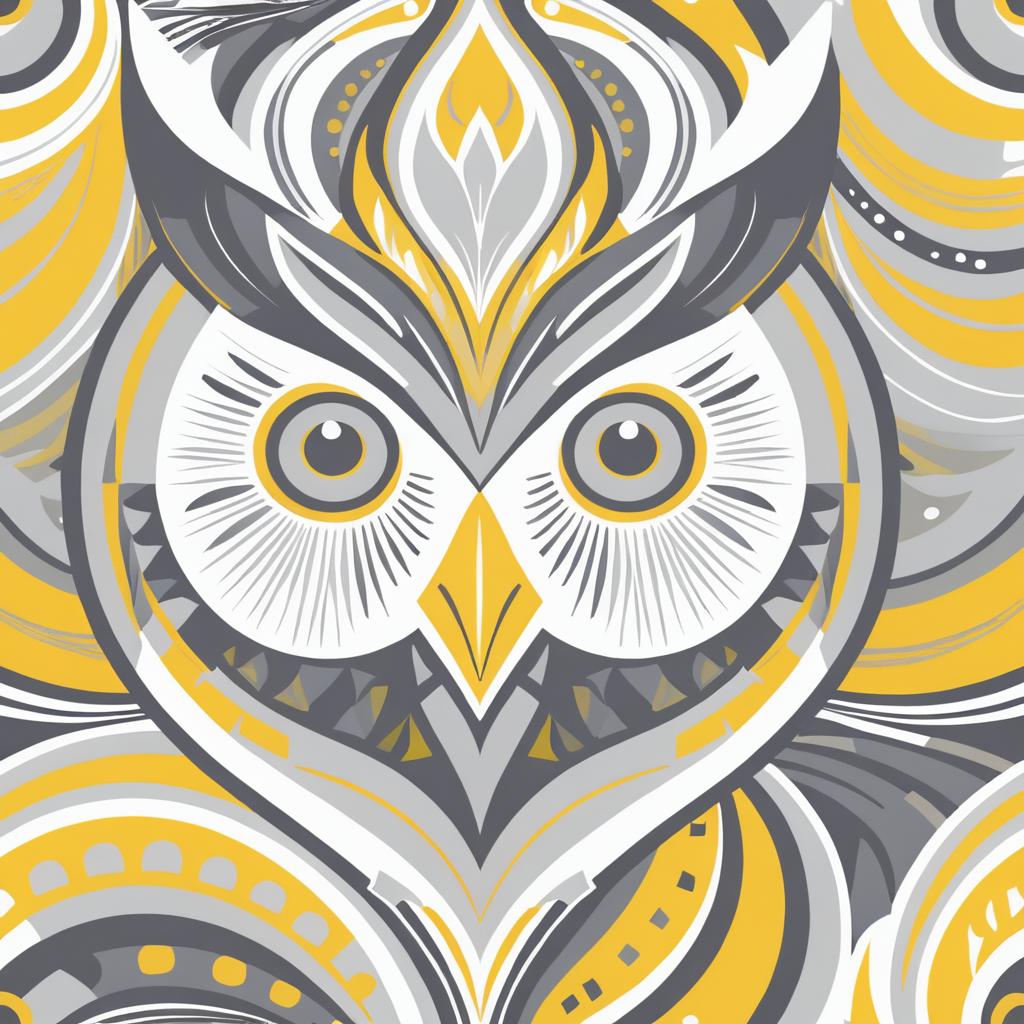 Stylized Owl Head in Gray, White, Yellow