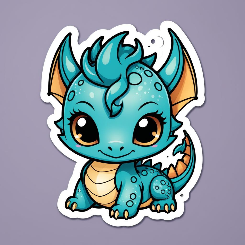 Kawaii Patina Dragon Cartoon Sticker Design