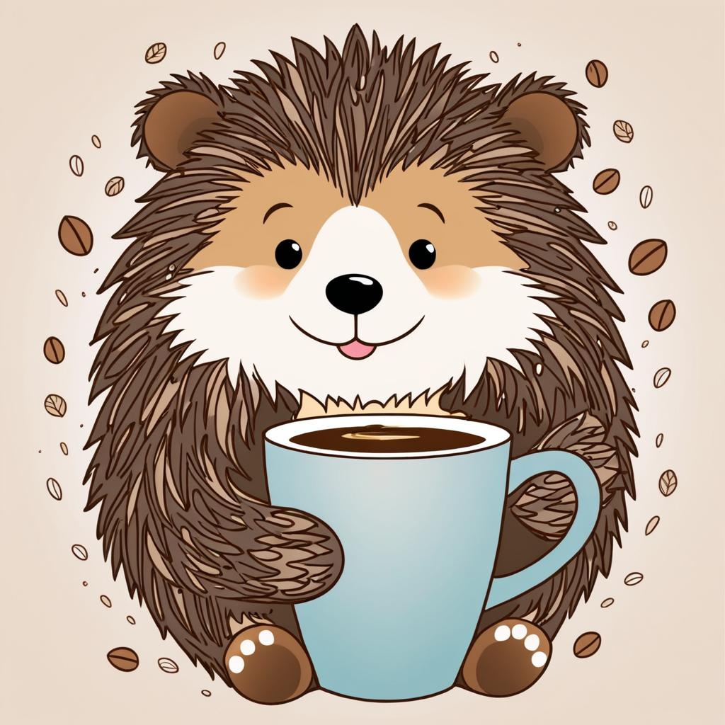 Doodle Coffee Bear: A Warm Hedgehog Design