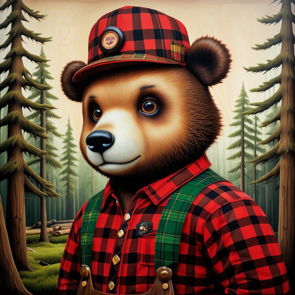 Hyper-Realistic Bear in Lumberjack Style