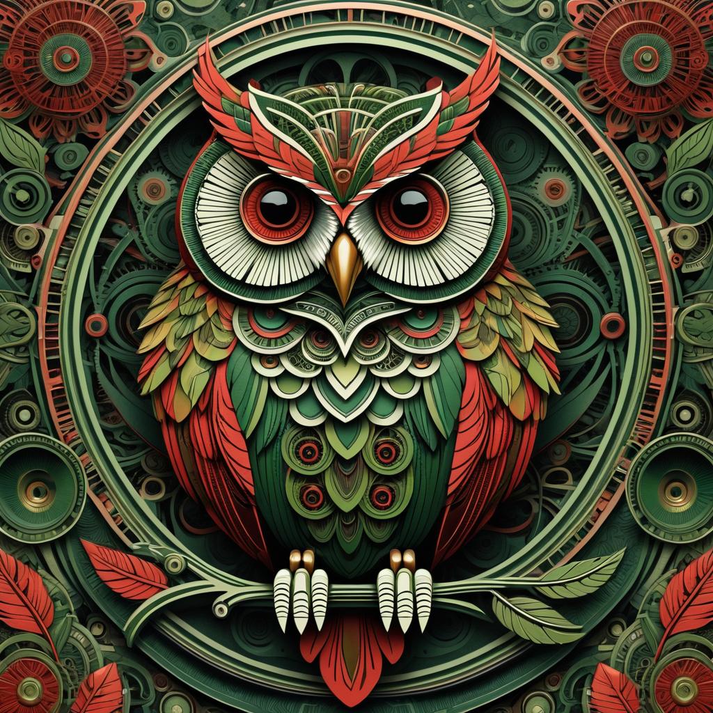 Surreal Mechanical Owl in Earthy Tones