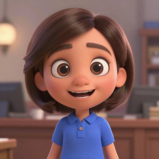 3D Animated Character with Big Eyes in Office