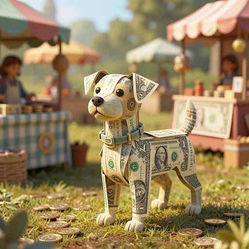Whimsical Dollar Dog Market Scene