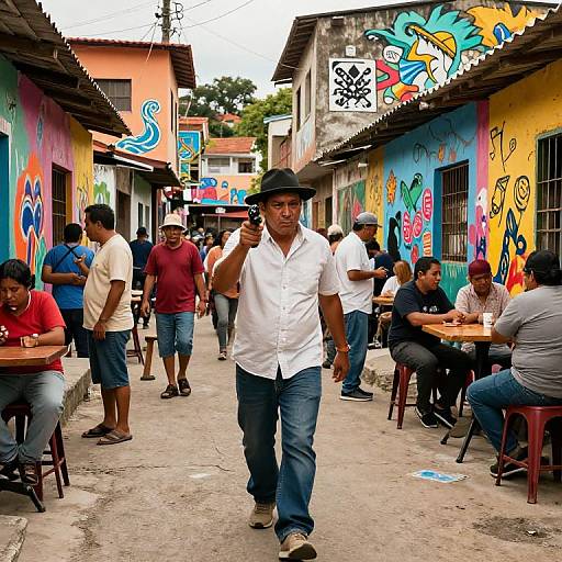 Cholo Walking Through Colorful Barrio