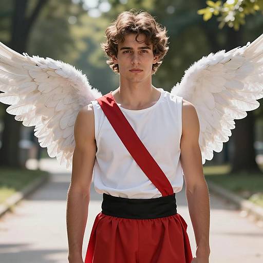 Young Man in Cupid Costume with Angel Wings