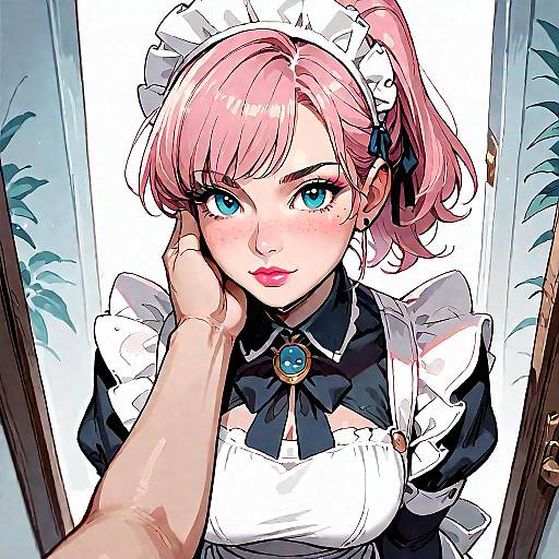 Anime Maid with Pink Hair and Blue Eyes