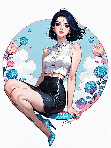 Chic Woman in White Crop Top and Black Skirt