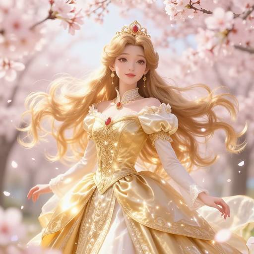 Anime Princess Amid Cherry Blossoms