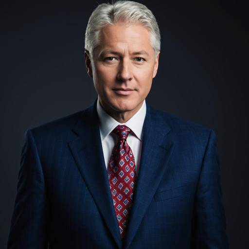 Middle-Aged Man in Navy Blue Suit and Red Tie