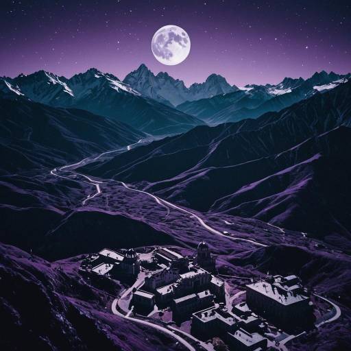 Moonlit Mountain Range with Neo-Baroque Architecture