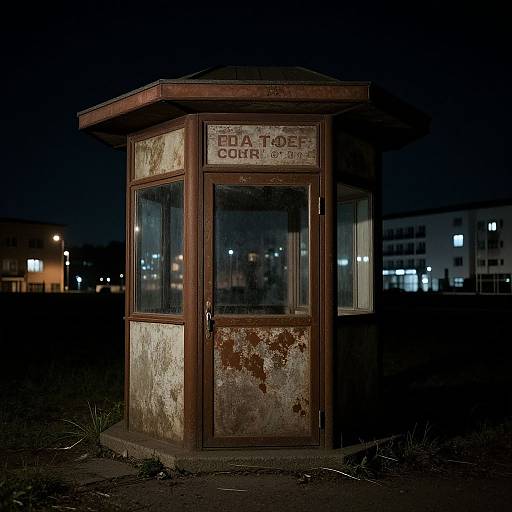 Night photograph of a rusted, abandoned 
