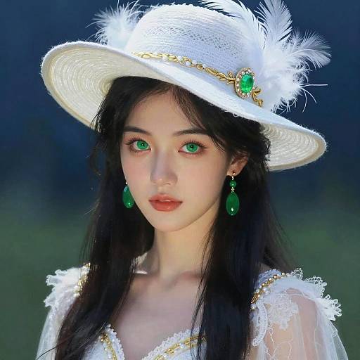 Elegant Asian Woman in Feathered Hat