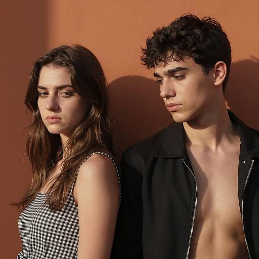 Candid Moment Against an Orange Wall