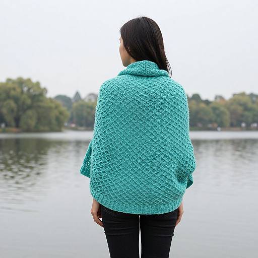 Woman with Aqua Green Shawl by Lake