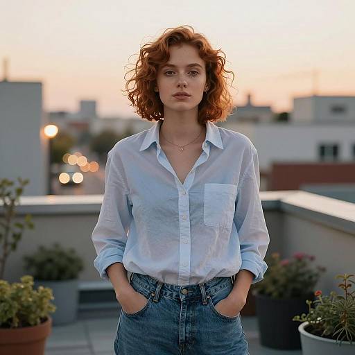 Confident Young Woman in Rooftop Garden