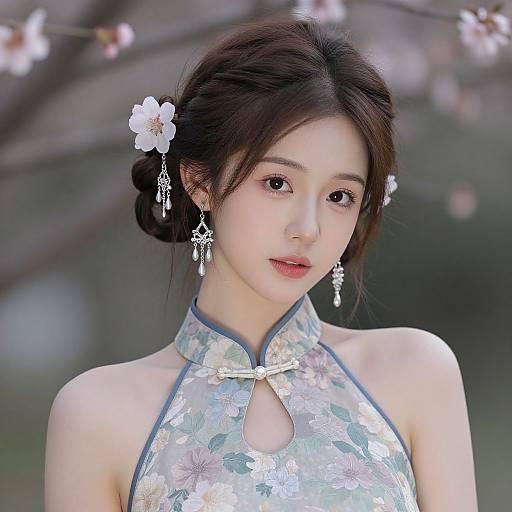 Realistic Floral Chinese Dress Portrait