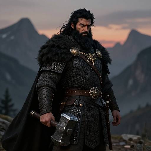 Dwarf Warrior in Mountain Dusk