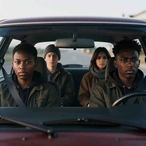 Inside a Maroon Car with Four People