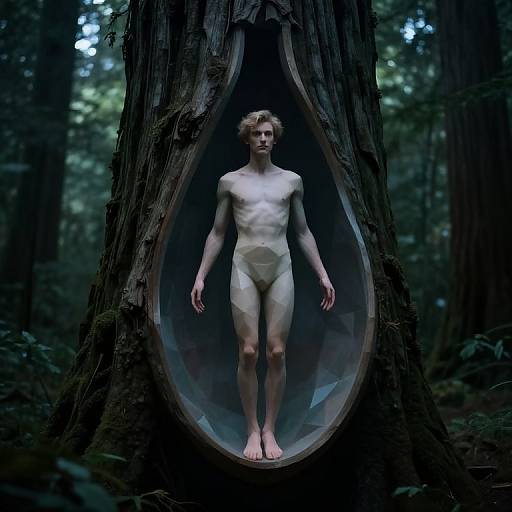 Surreal Youth Suspended in Redwood Womb