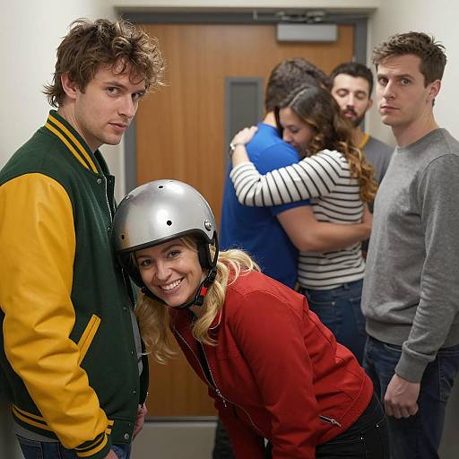 Vibrant Hallway Gathering of Friends