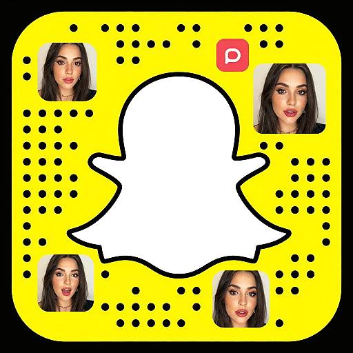 Instagram-style photo post with yellow polka-dot background, white ghost outline, and three photos of a dark-haired woman with makeup.