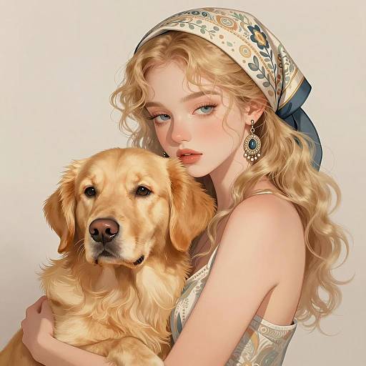 Serene Woman with Golden Retriever Portrait