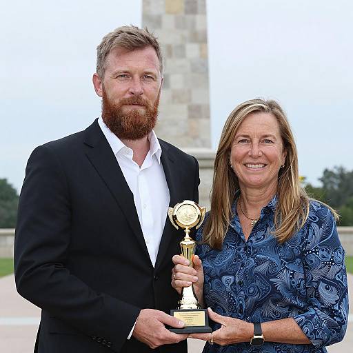Bearded Man and Woman with Trophy