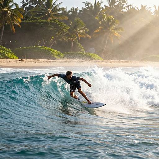 Surfers Gliding at Tropical Dawn