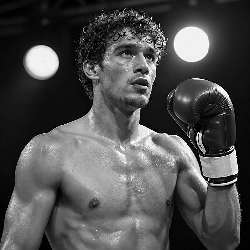 Intense Male Boxer with Raised Glove