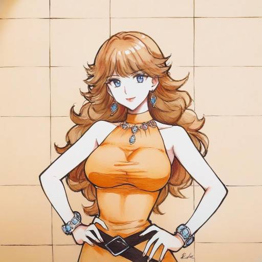 Anime Woman in Orange Halterneck Dress