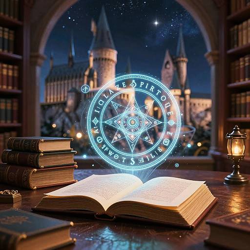 AI-Enchanted Magical Library Nightscape