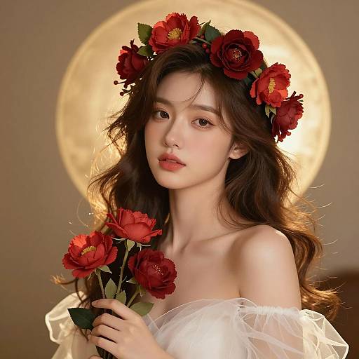 Serene Woman with Flower Crown Illustration