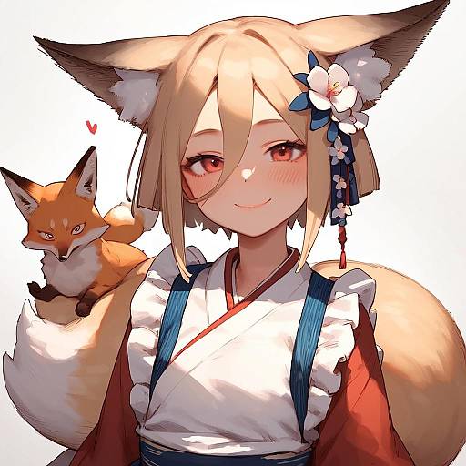Adorable Fox Girl in Japanese Attire