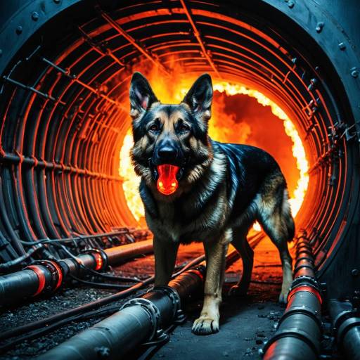 German Shepherd in Fiery Emergency Tunnel German Shepherd in Fiery Emergency Tunnel