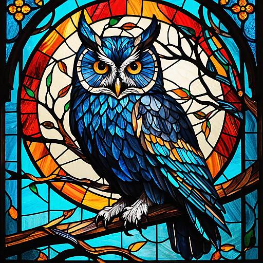 Stained Glass Midnight Owl Artwork