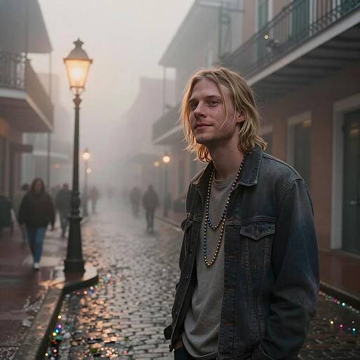 Young man in foggy New Orleans French Quarter