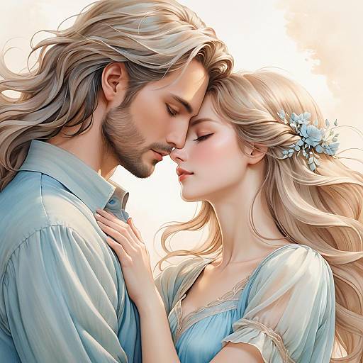 Gentle Embrace in Pastel Line Art