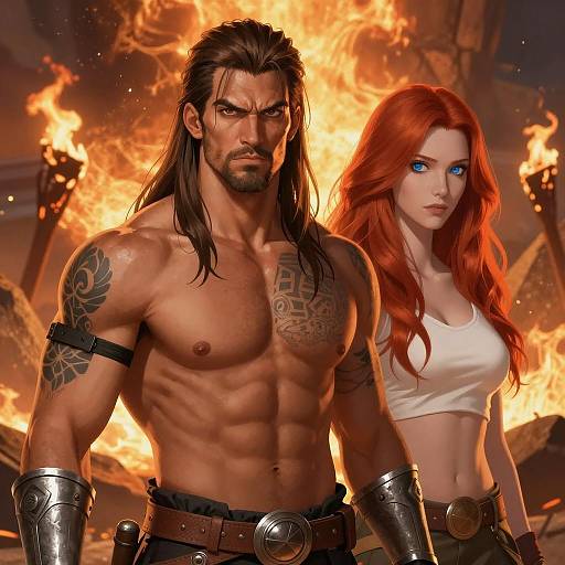 Fiery Duel: Muscular Man and Woman