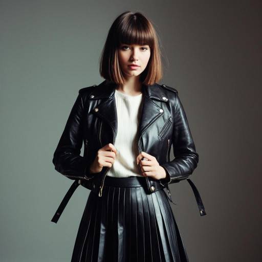 Fashion Model with Blunt Fringe and Leather Outfit