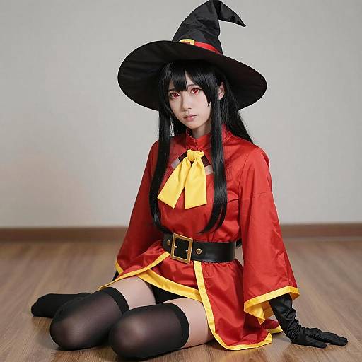 Asian Woman in Red Wizard Costume