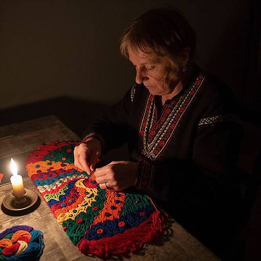Elderly Nordic Woman Weaving Memories