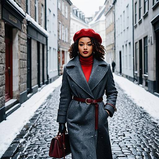 Woman in Classic Winter Street Style with Red Beret