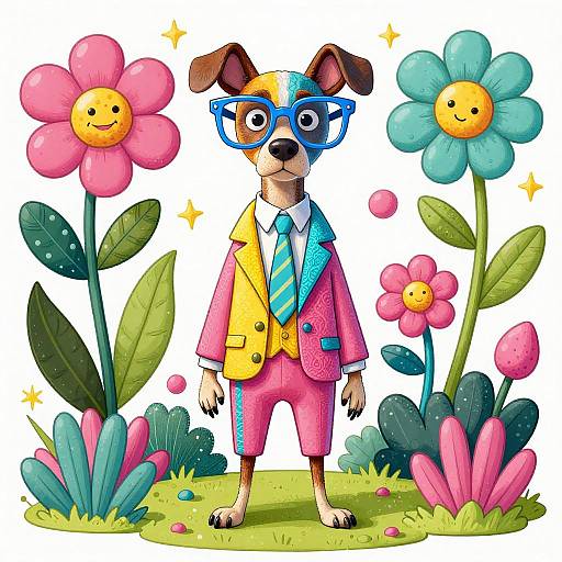 Playful Dog in a Whimsical Landscape