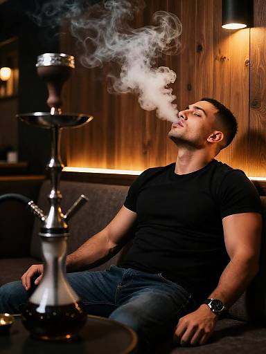 Man in Moody Hookah Lounge, High-Res