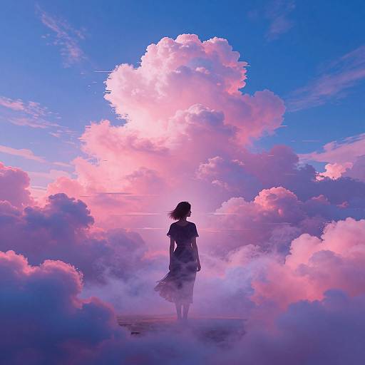 Surreal Woman in Dreamy Glitch Clouds
