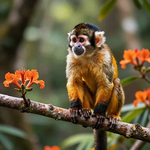 Elegant Coquette Monkey on Tropical Branch