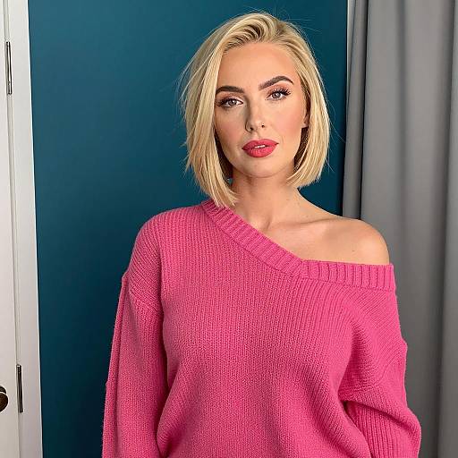 Blonde Woman in Pink Sweater Portrait